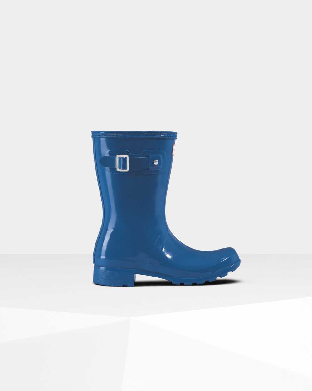 Womens Hunter Original Tour Foldable Gloss Short Mid-Calf Rain Boots Blue | DLBHUV-359